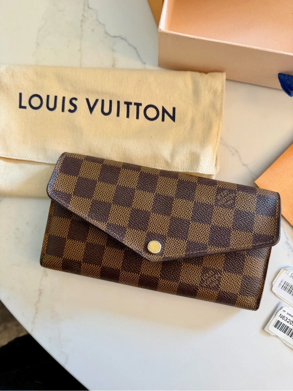 Louis Vuitton Brown Damier Ebene Sarah Wallet - Picture 1 of 10